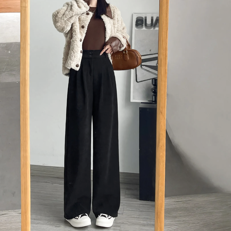 Damen-Cordhose, weit geschnitten, gerade Passform