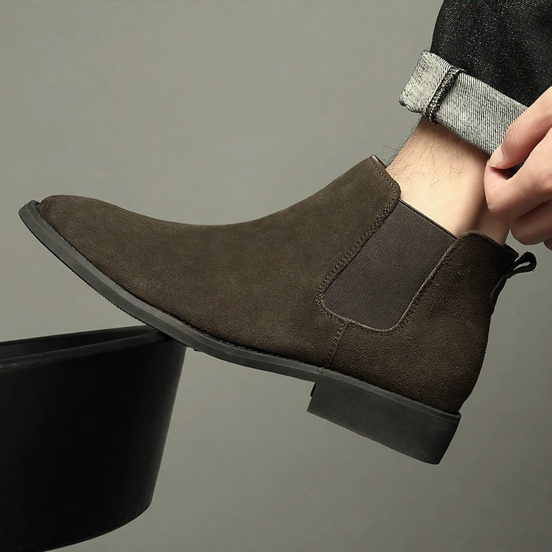 Herren-Chelsea-Stiefel, Wildleder-Optik, spitz zulaufend