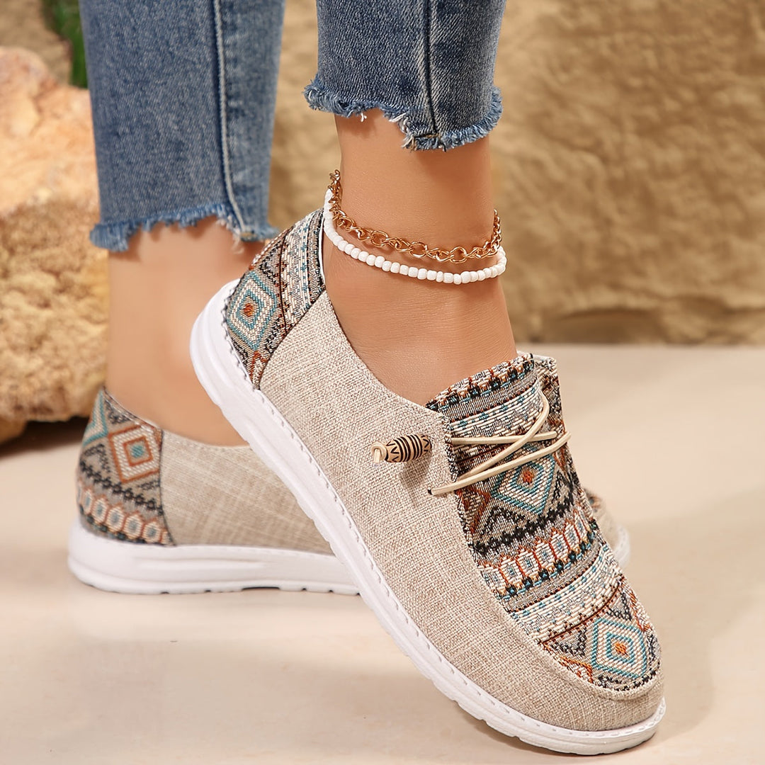 Emily Ethnischer Stil Bedruckte Leinenschuhe für Frauen Echoarchiv