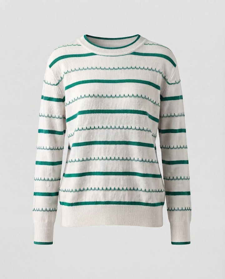 Damen Gestreifter Feinstrickpullover mit Ziernaht und Rundhalsausschnitt Echoarchiv