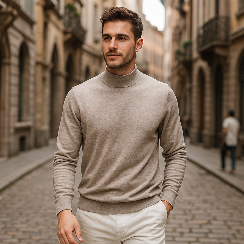 Herren-Strickpullover mit Stehkragen, einfarbig