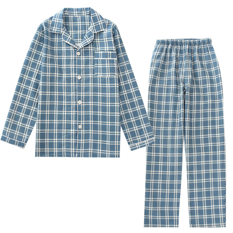 Herren-Pyjama-Set aus Baumwoll-Gaze, kariert