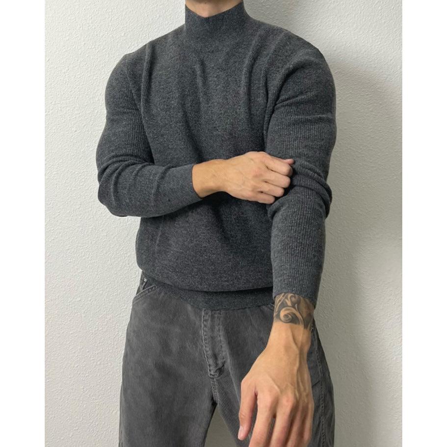Herren-Strickpullover, Stehkragen, körperbetont