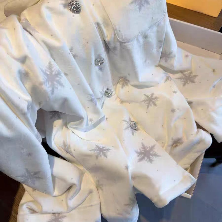 Damen-Pyjama mit Schneeflocken-Muster, Insel-Fleece
