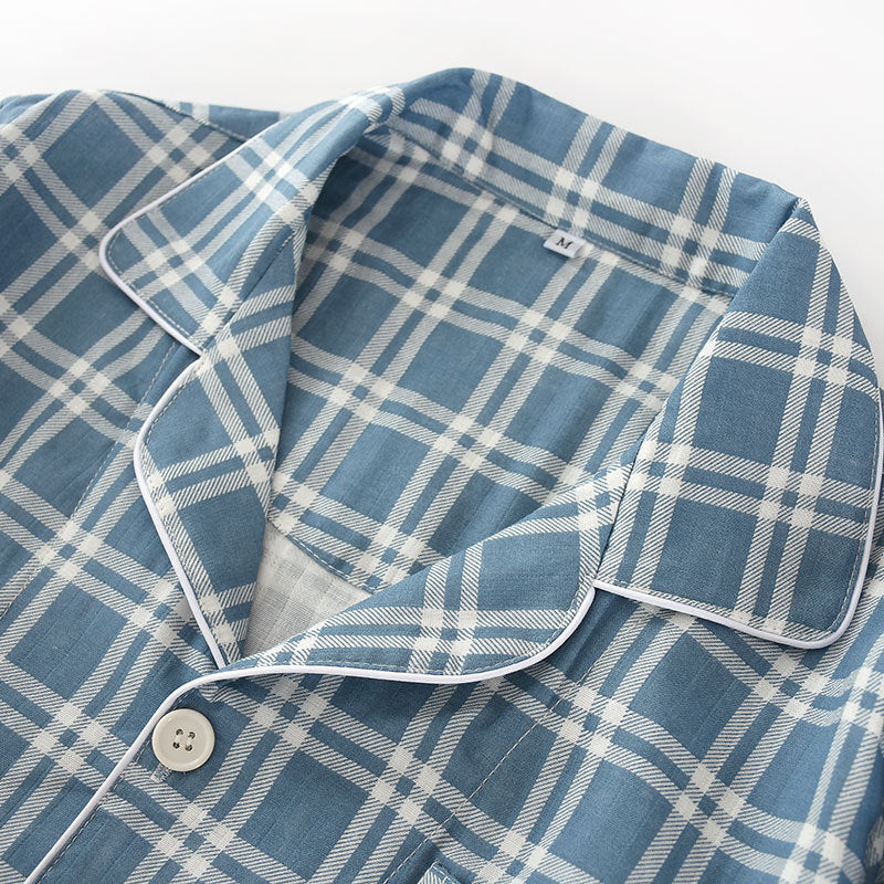 Herren-Pyjama-Set aus Baumwoll-Gaze, kariert