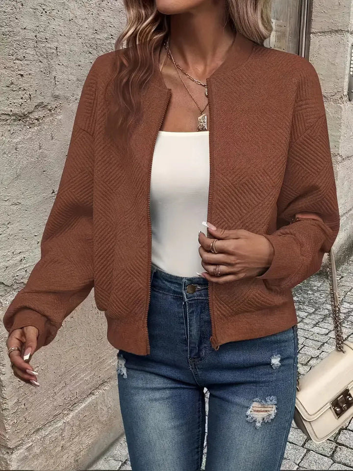 Echoarchiv | Cardigan - Damen Herbst Zip-Up Texturierter Cardigan mit Rippbund