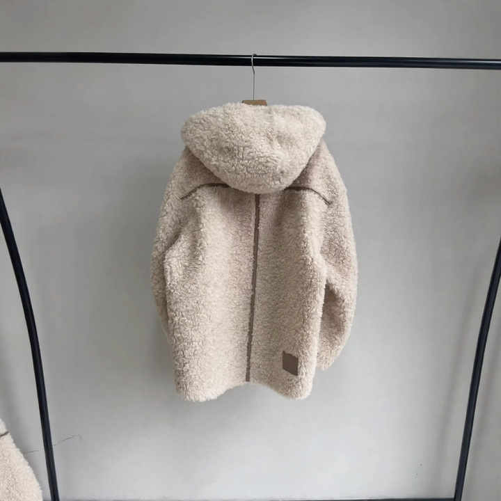 Damen-Teddy-Fleecejacke mit Kapuze und Knebelknöpfen