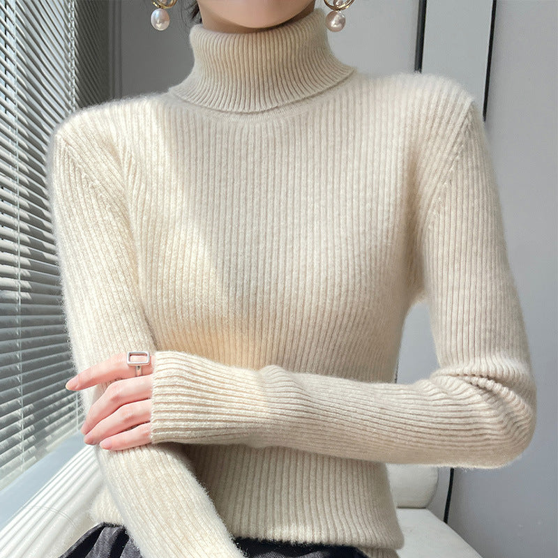 Damen-Rollkragen-Strickpullover, schmal geschnitten