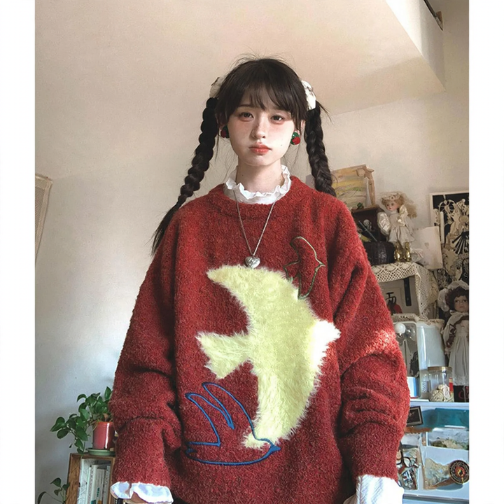 Damen-Strickpullover mit Vogel-Jacquard