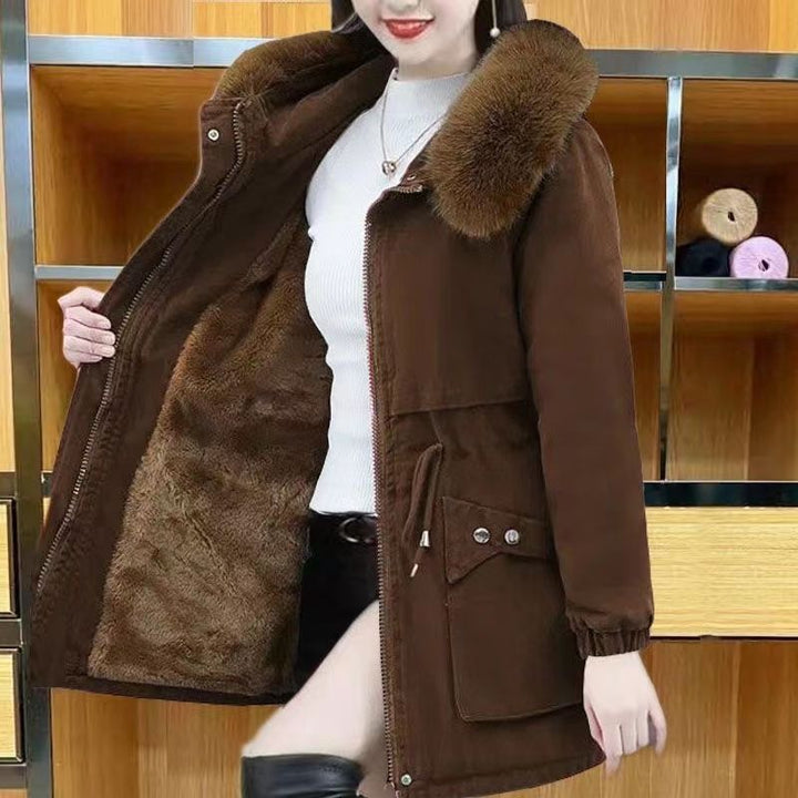 Damen-Parka, mittellang, mit Lammfellfutter und Wattierung