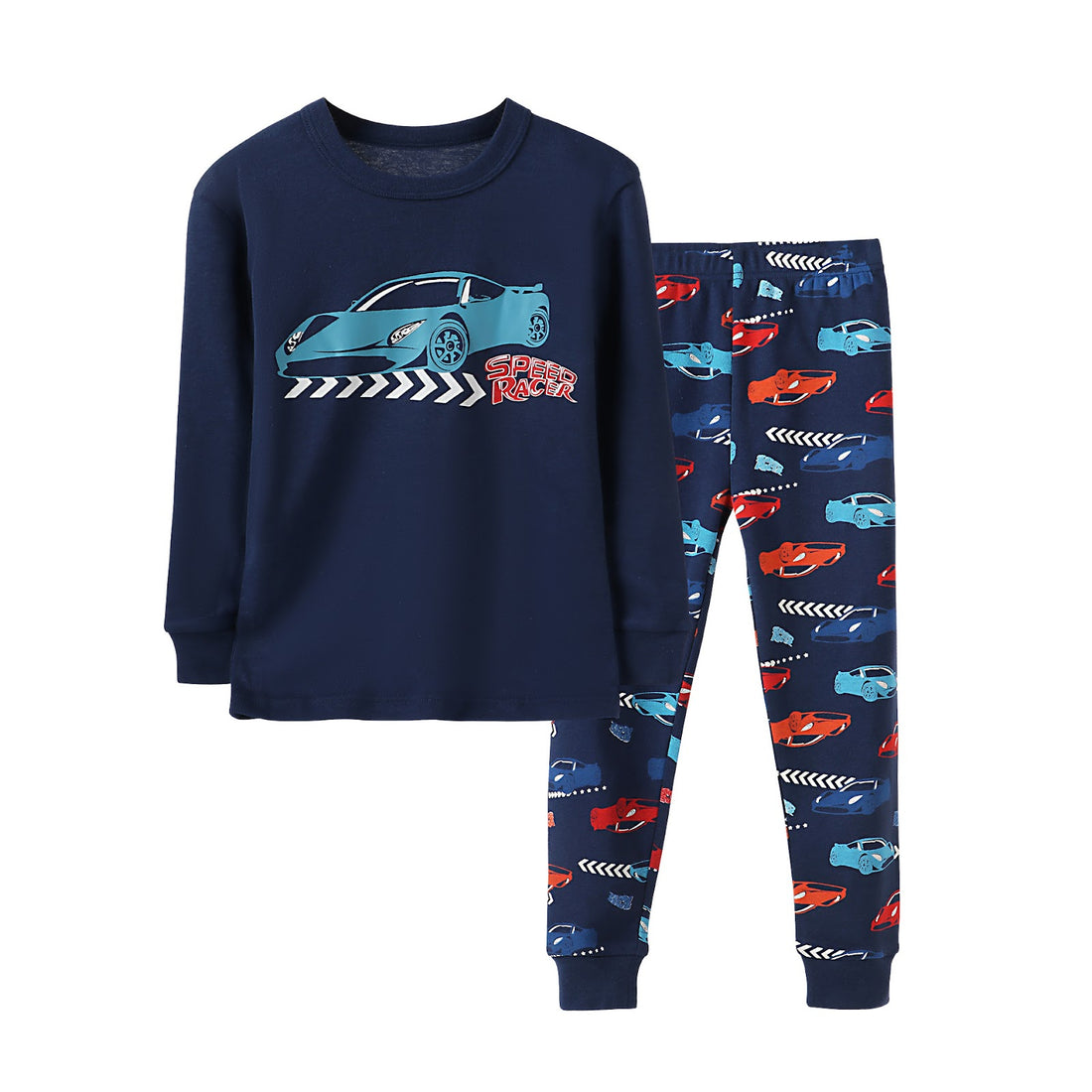 Kinder-Pyjama-Set, Langarm, Baumwoll-Rippstrick, Cartoon-Design