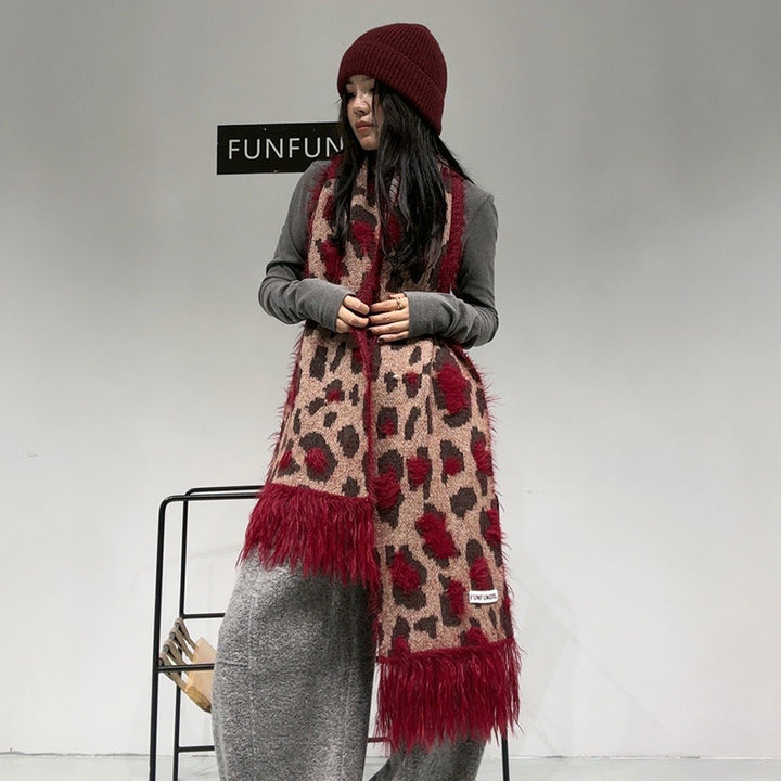 Wollschal mit Leopardenmuster, 26x180 cm