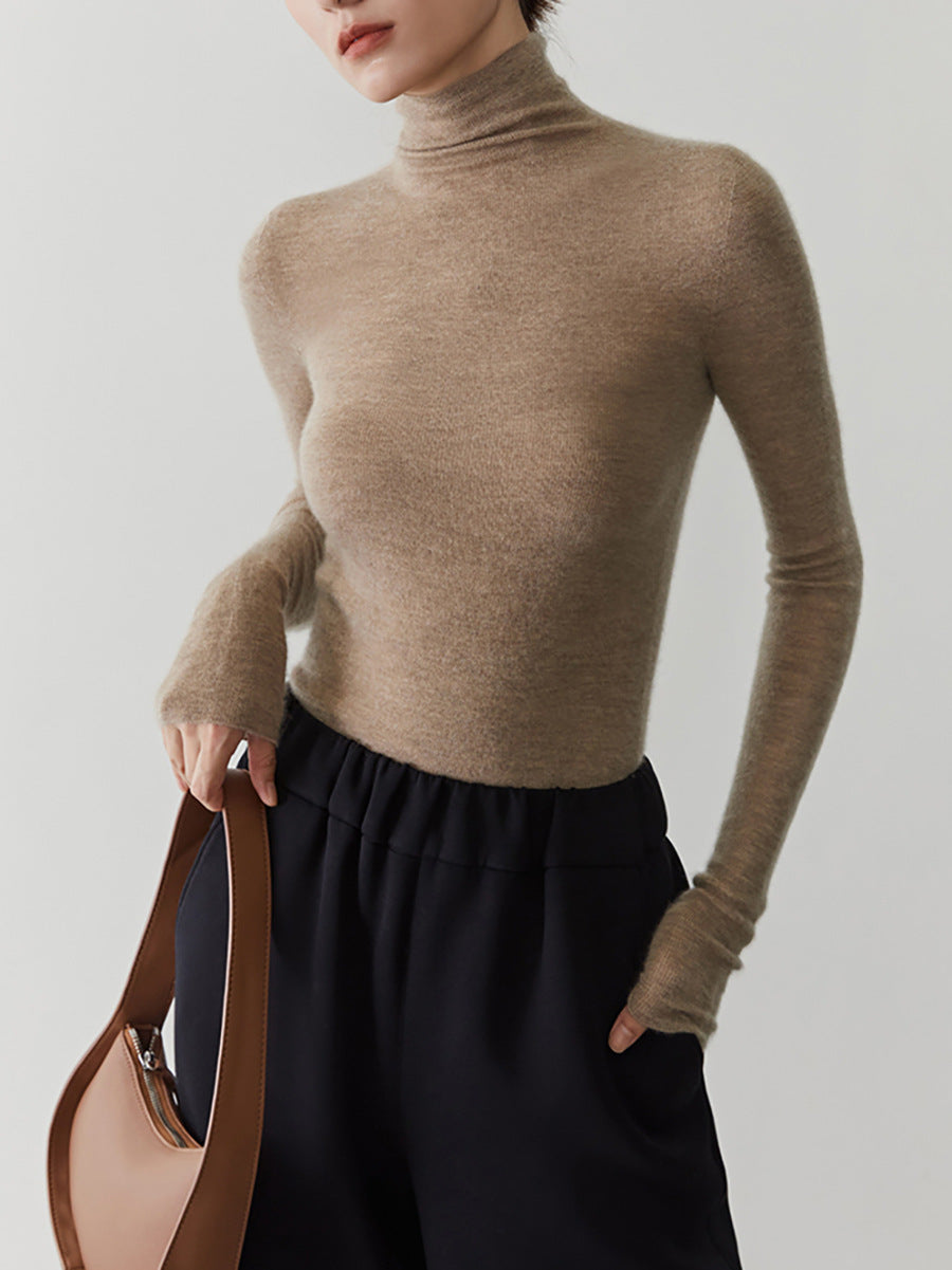 Damen-Kaschmirpullover mit Stehkragen, nahtlos