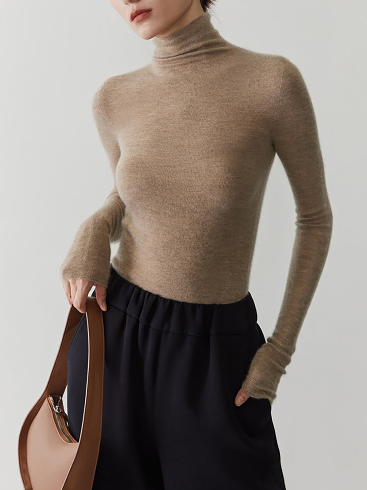 Damen-Kaschmirpullover mit Stehkragen, nahtlos