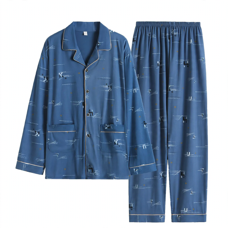 Herren-Pyjama-Set, 100% Baumwolle, Langarm
