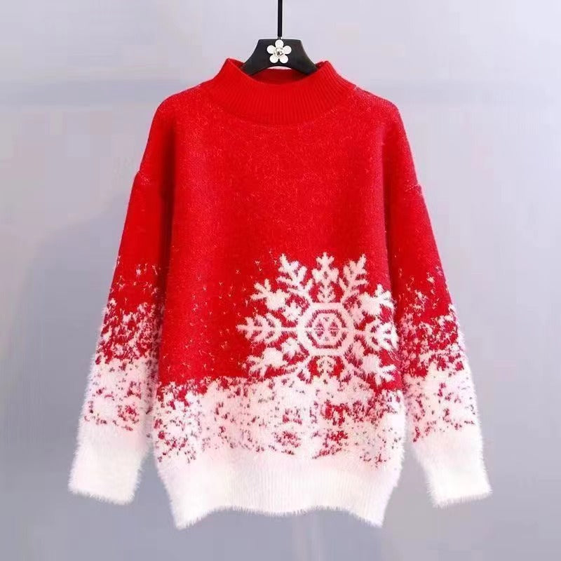 Damen-Strickpullover mit Schneeflocken-Muster