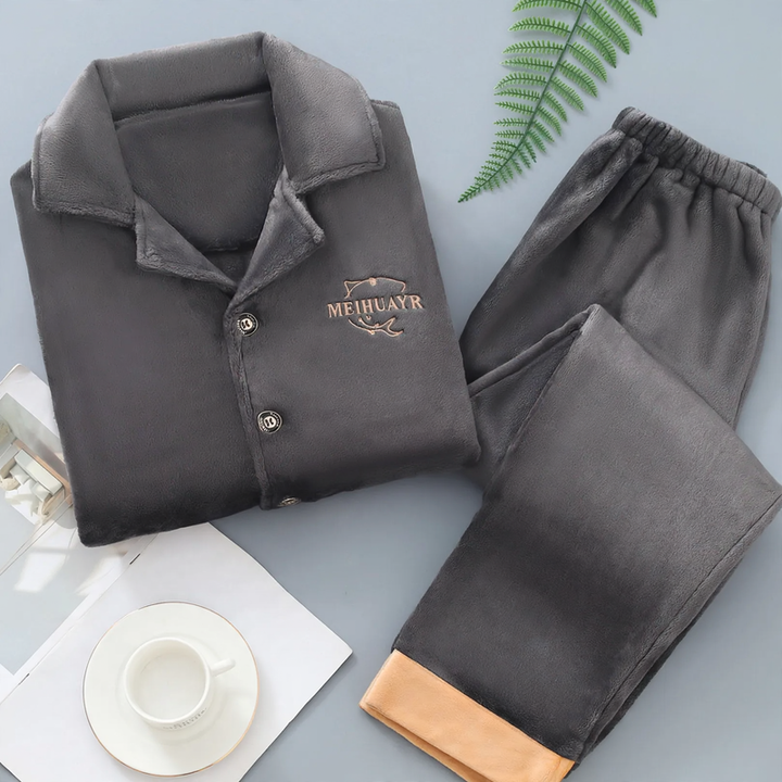 Warmer Herren-Hausanzug aus Flanell und Korallenfleece
