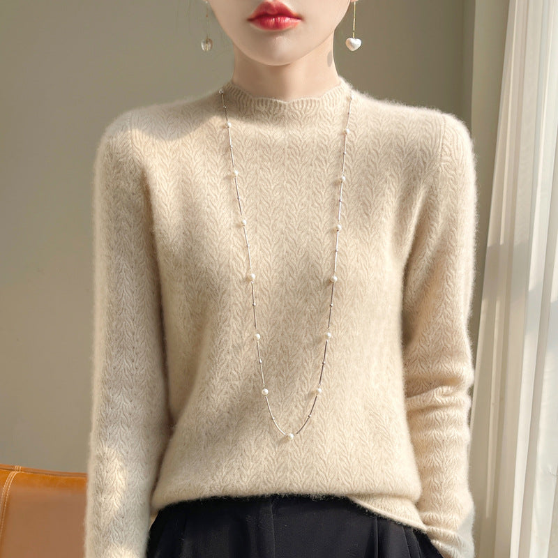 Damen-Kaschmirpullover mit Spitzenkragen und Stehkragen