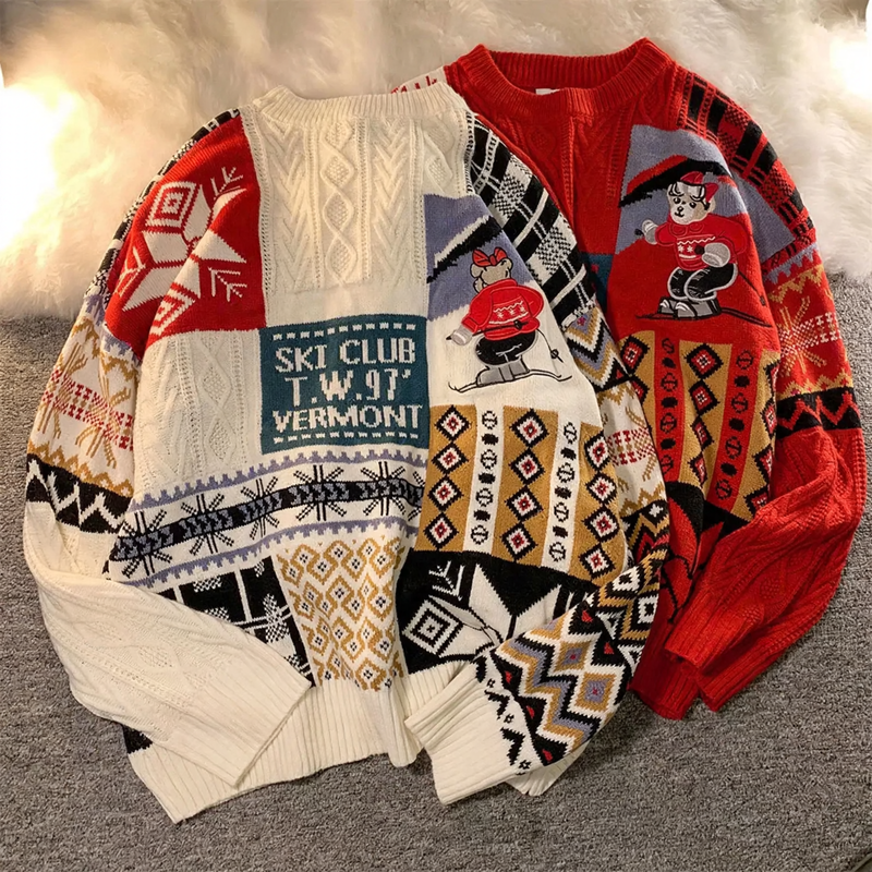 Unisex-Strickpullover mit Bären-Jacquard