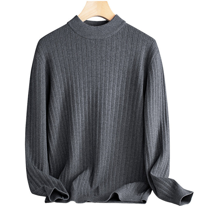 Herren-Strickpullover aus Wolle und Lyocell, Stehkragen