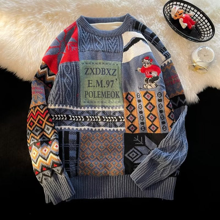 Nordischer Retro-Strickpullover, gefüttert, für Damen und Herren
