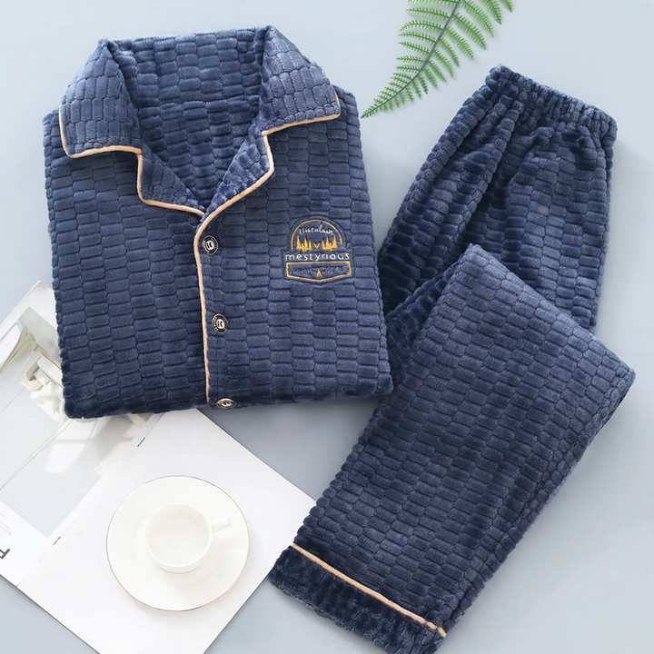 Warmer Herren-Hausanzug aus Flanell und Korallenfleece