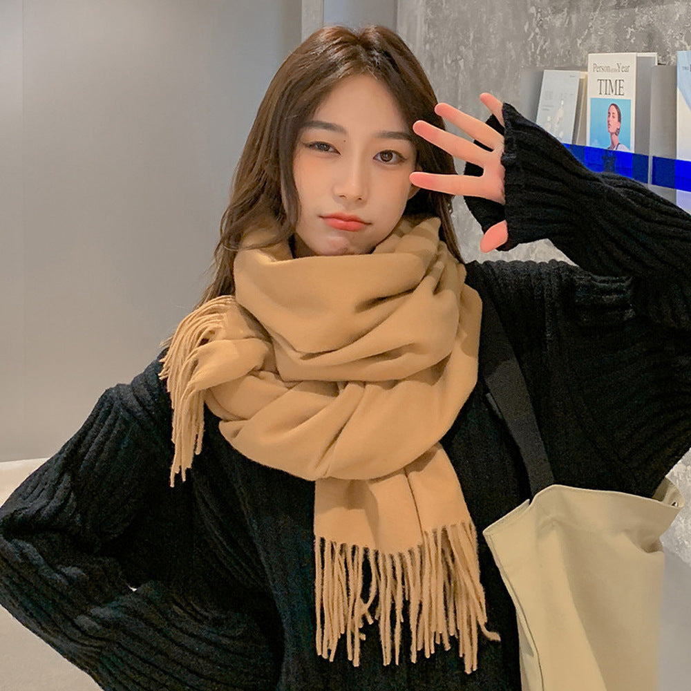 Woll-Kaschmir-Mischschal mit Fransen, 33x180 cm
