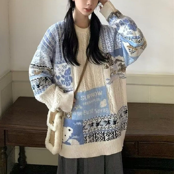 Locker Strickpullover im japanischen Stil für Paare