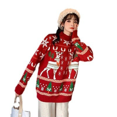 Damen-Weihnachtspullover mit Rentier-Motiv