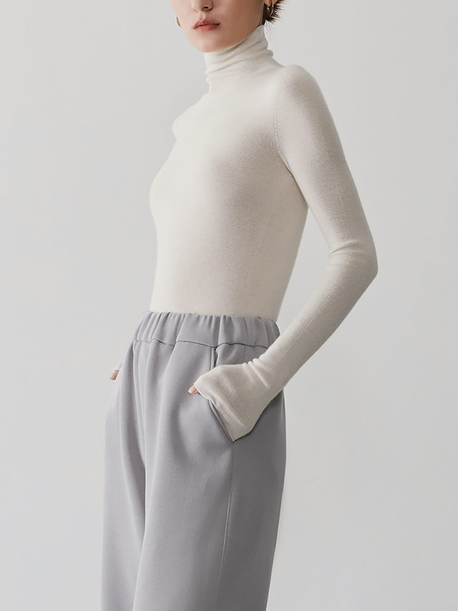 Damen-Kaschmirpullover mit Stehkragen, nahtlos