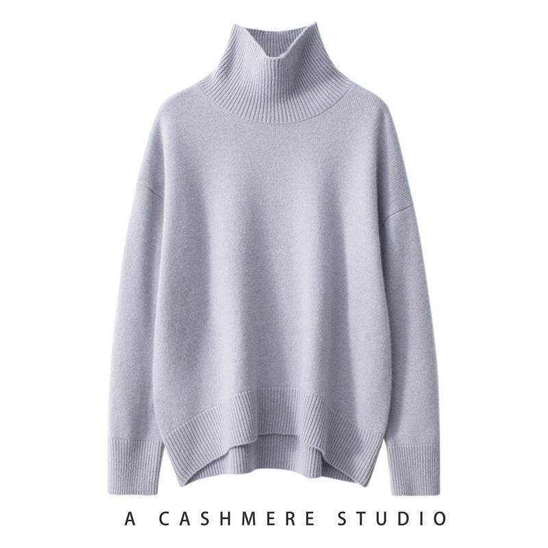 Damen-Kaschmirpullover, hoher Kragen, lockere Passform