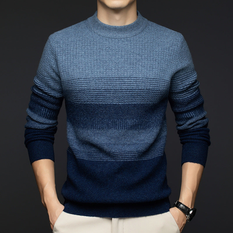 Herren-Wollpullover, Stehkragen, 100% Wolle, Jacquard