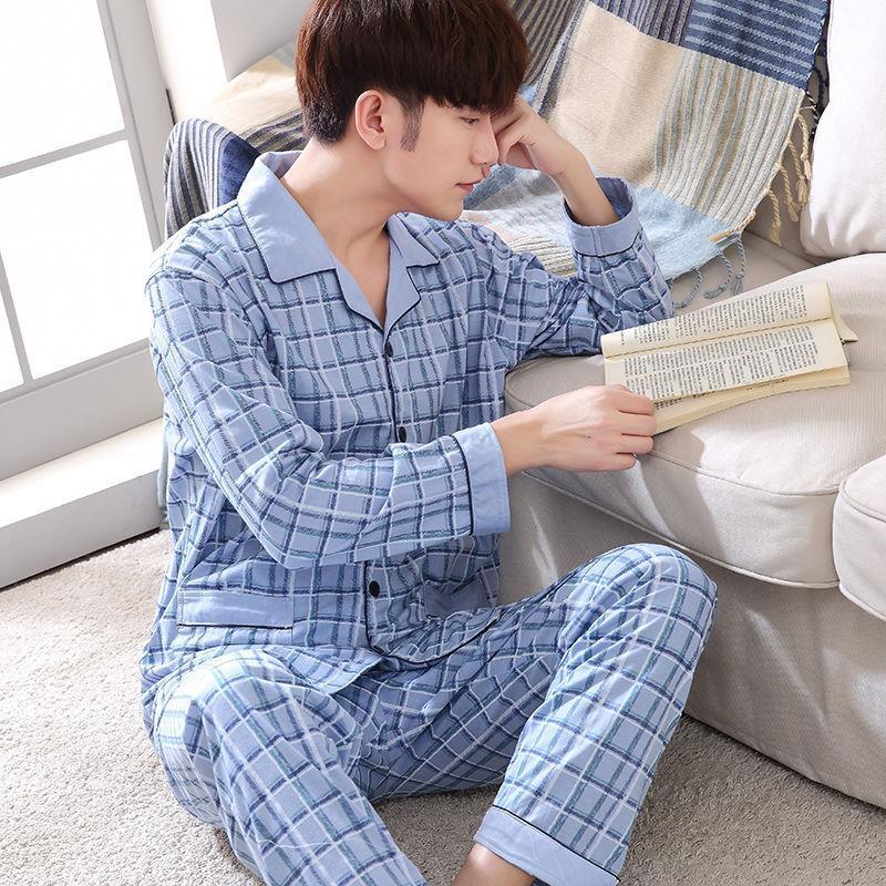 Herren-Pyjama-Set aus 100% Baumwolle, langärmelig