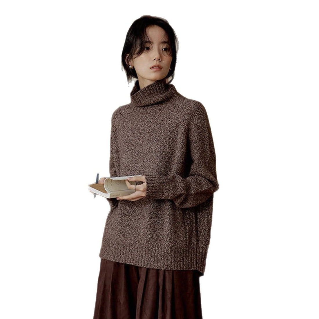 Damen-Rollkragenpullover aus 100% Schafwolle, locker