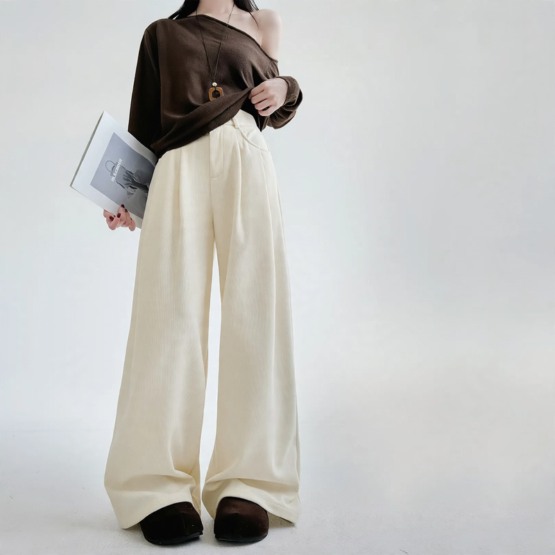 Damen Cordhose mit weitem Bein, hohe Taille