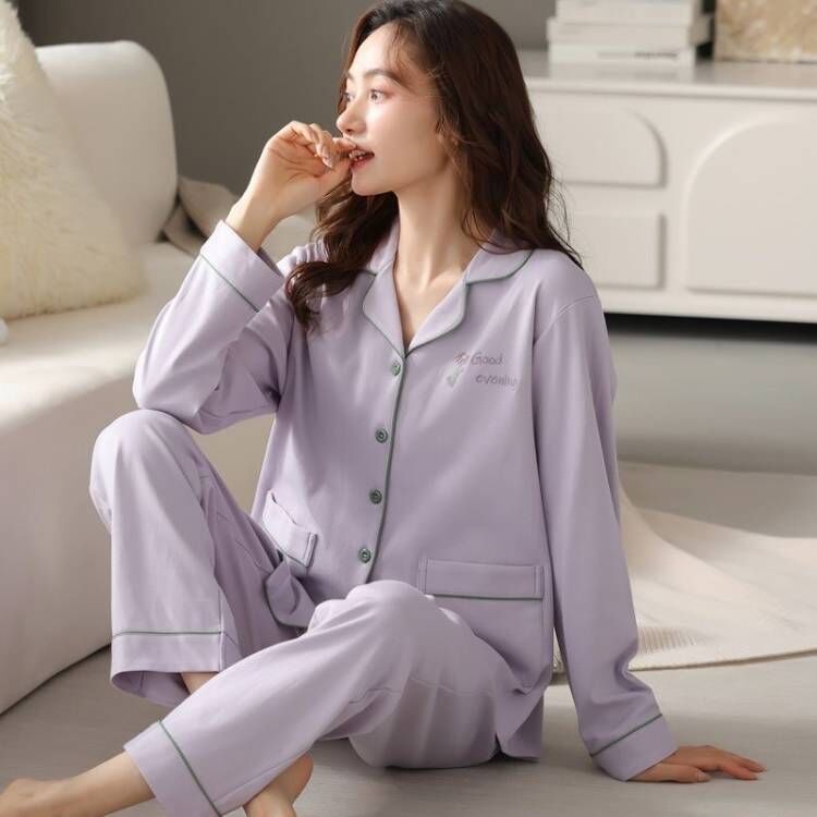 Damen-Pyjama-Set, Baumwolle, Langarm, Cartoon-Design
