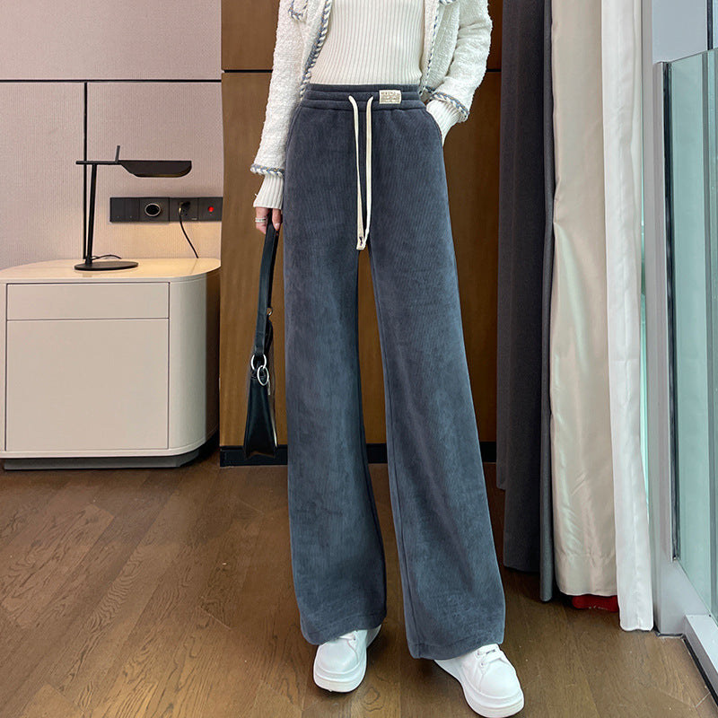 Chenille-Cordhose mit weitem Bein, gefüttert