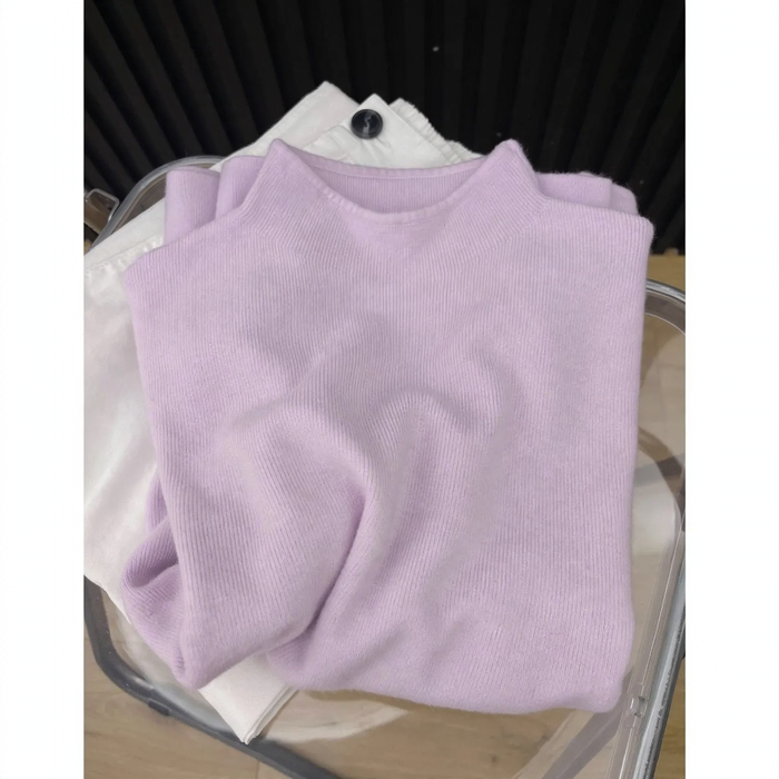 Damen-Strickpullover, Stehkragen, schlichtes Design