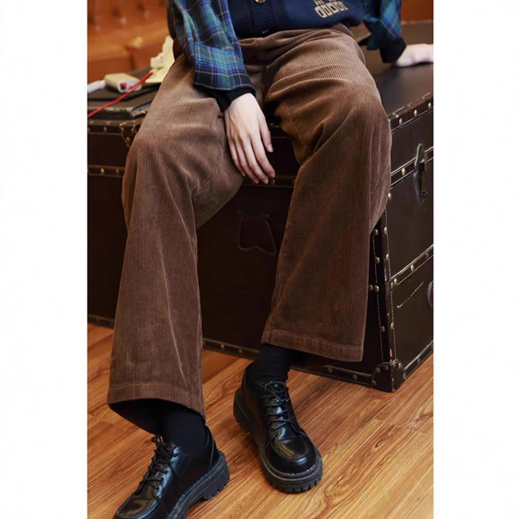 Damen-Cordhose, weit geschnitten, hoch tailliert, gesteppt