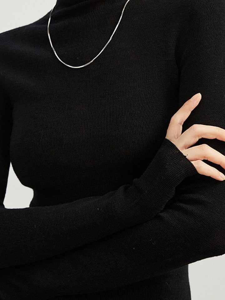 Damen-Rollkragenpullover, 100% Wolle, nahtlos