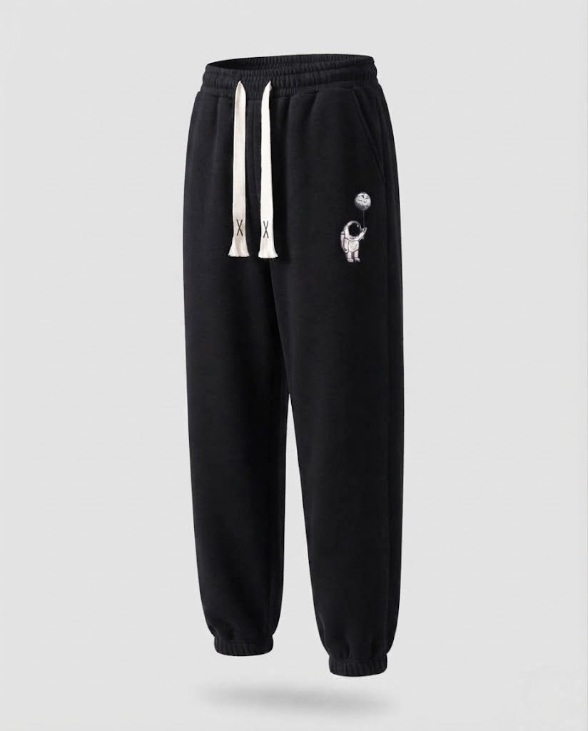 Herren gefütterte Fleece Jogginghose mit Kordelzug, elastischen Bündchen und Astronauten Druck Echoarchiv