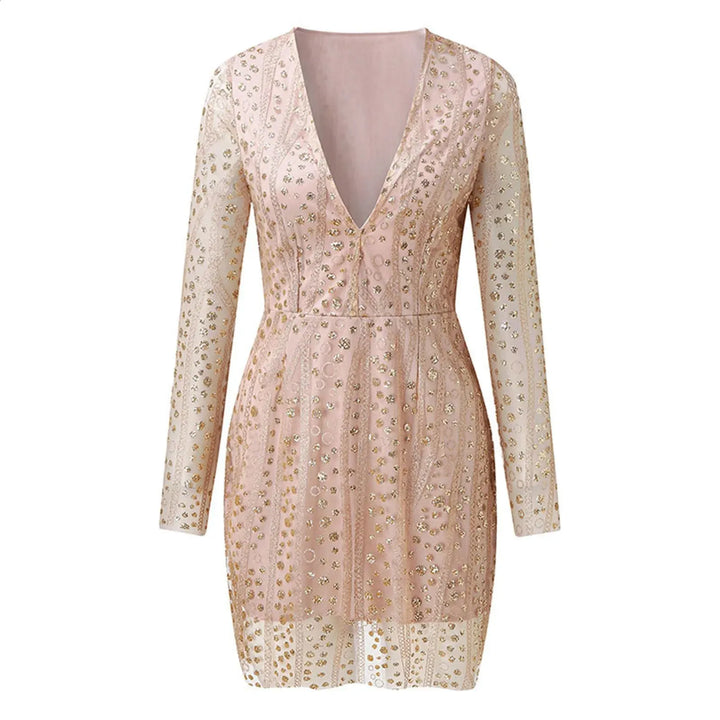 Durchsichtiges Damen Paillettenkleid in Gold für Party & Events | Echoarchiv