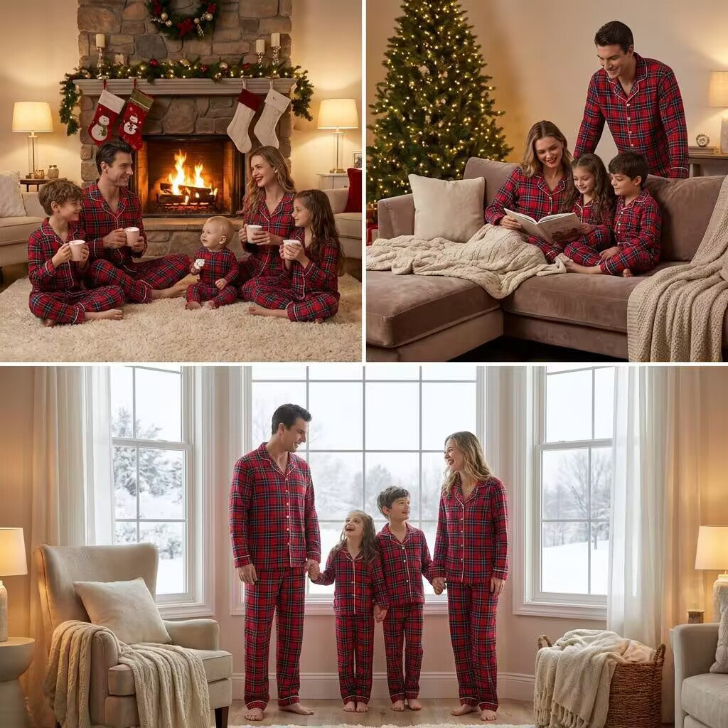 Luxuriöses Familien-Schlafanzug-Set mit Kragen
