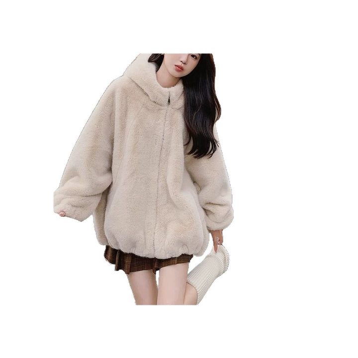 Damen-Jacke mit Kapuze und Lammfell-Optik