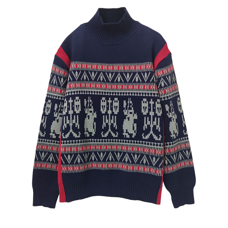 Unisex-Strickpullover mit geometrischem Muster, Stehkragen