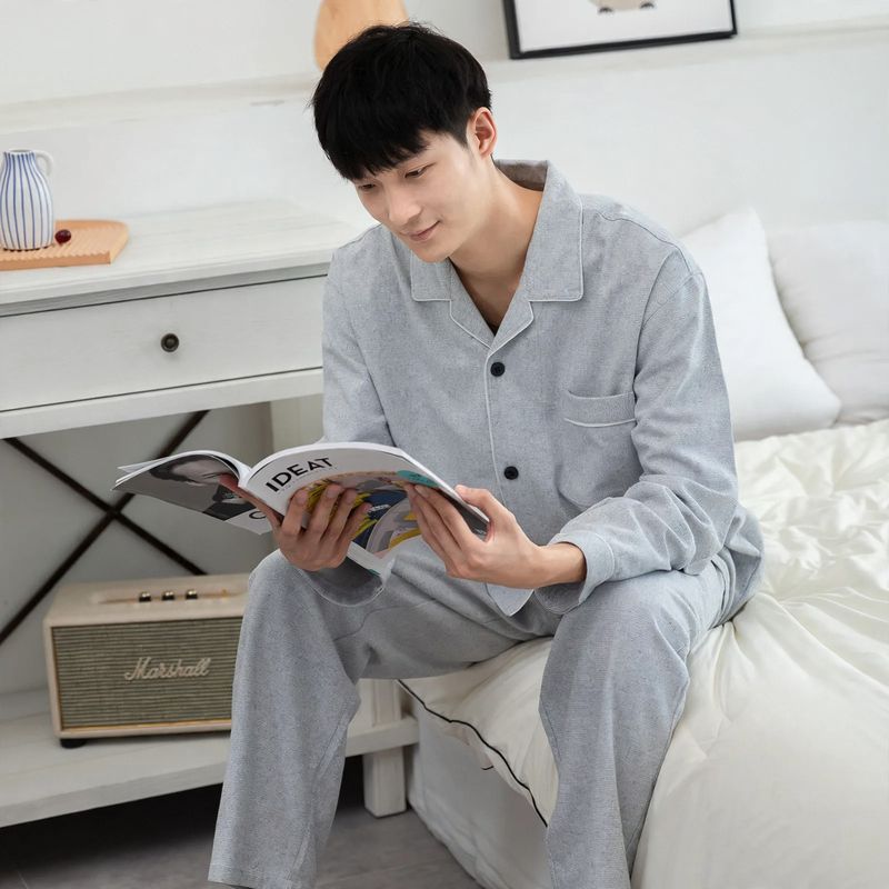 Gefütterter Baumwoll-Schlafanzug für Herren, kariert