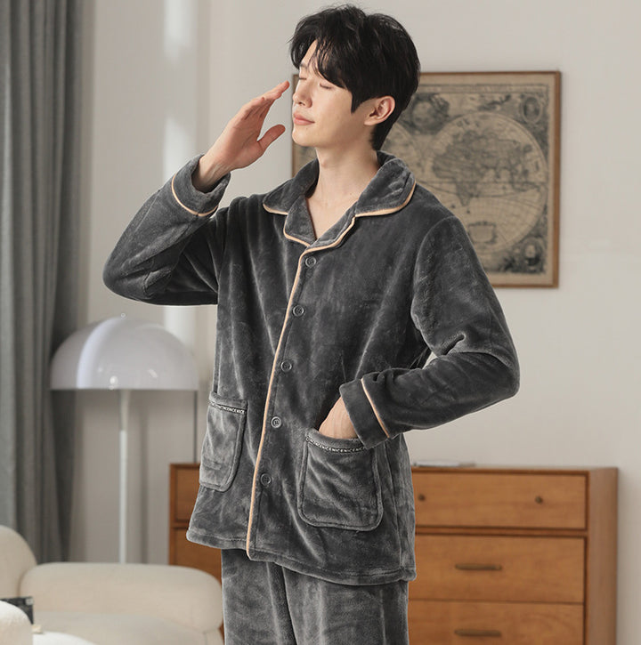 Paar-Pyjama-Set, Korallenfleece, warm mit Reißverschluss