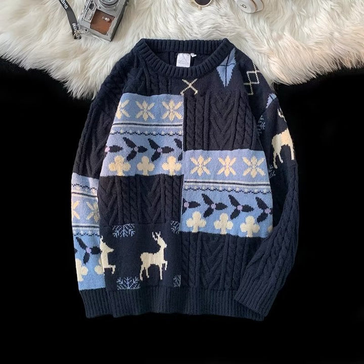 Retro-Strickpullover mit Kontrastmuster