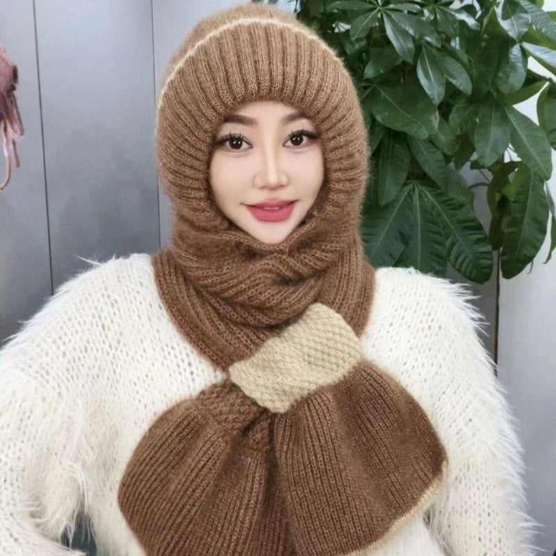 Gestricktes Mützen- und Schal-Set, gefüttert, winddicht