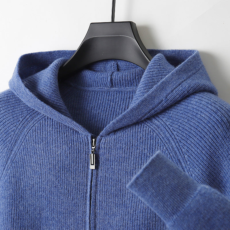 Herren-Strickjacke mit Kapuze, 100% Wolle